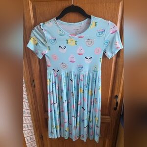 Posh Peanut Girls 10Y Light Blue Skater Dress with Cute Animal & Donut Print